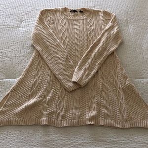Jeanne Pierre, 100% Cotton Cable Knit aline Sweater, cream, M